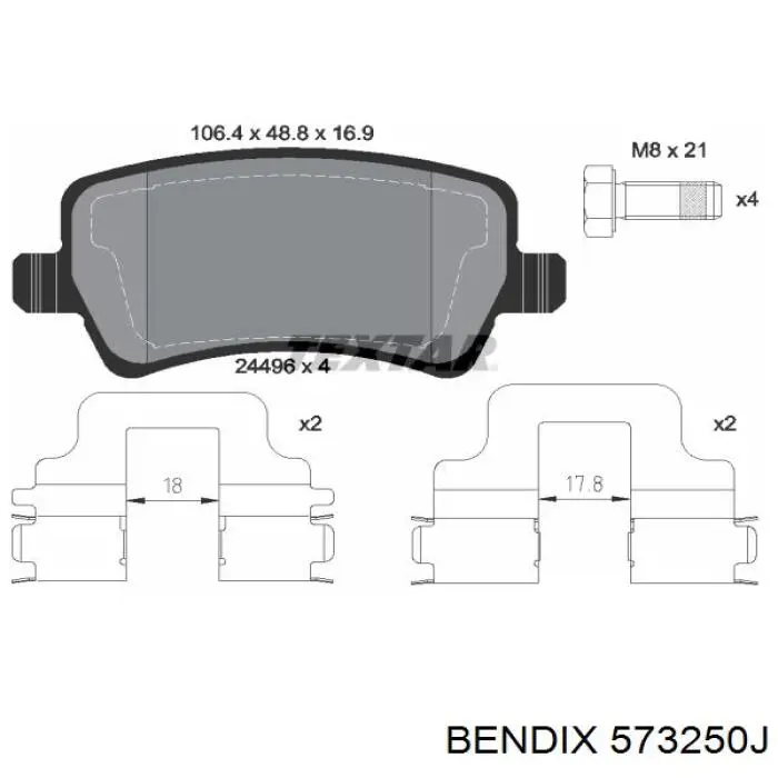 573250J Jurid/Bendix pastillas de freno traseras