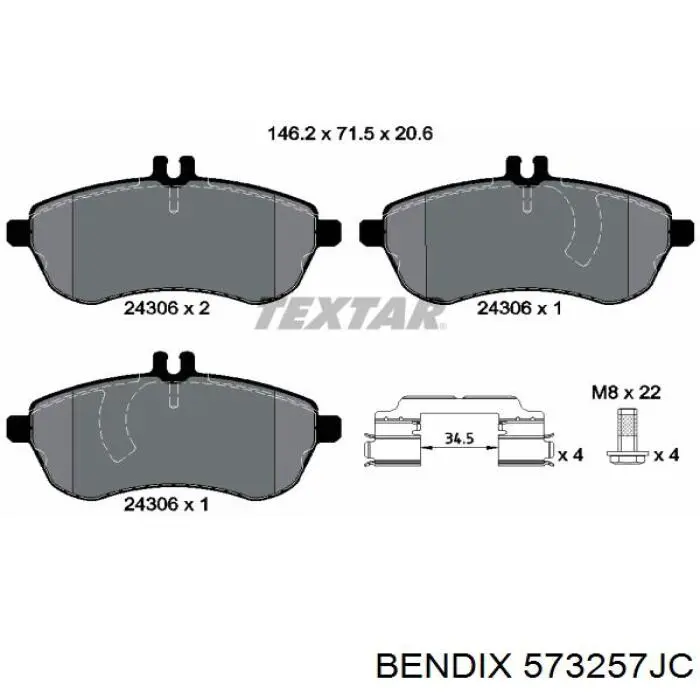 573257JC Jurid/Bendix pastillas de freno delanteras