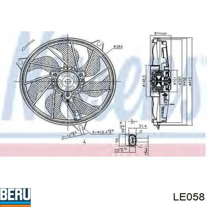 LE058 Beru ventilador (rodete +motor refrigeración del motor con electromotor completo)