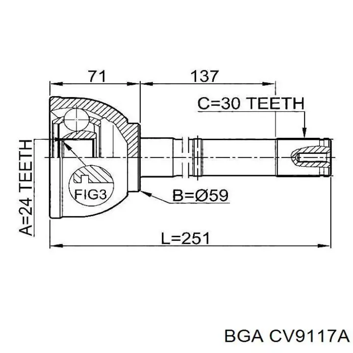 CV9117A BGA junta homocinética exterior delantera