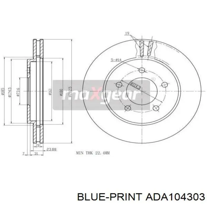 04721820AG Chrysler freno de disco delantero