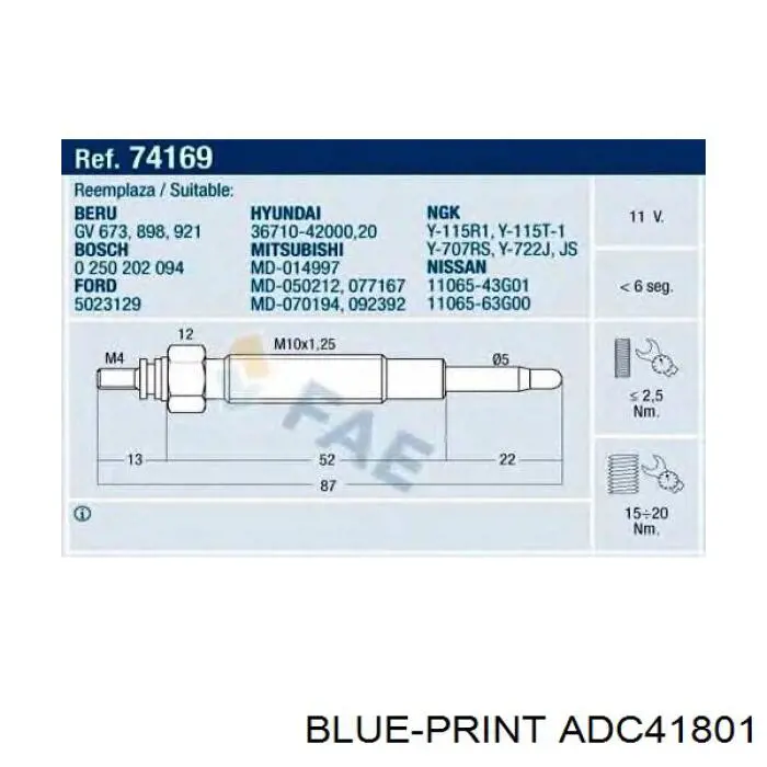  Bujía de incandescencia para Mitsubishi Space Runner N1W, N2W