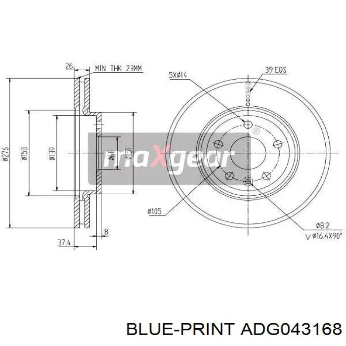 ADG043168 Blue Print freno de disco delantero