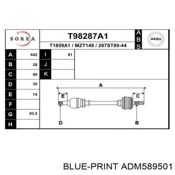  Árbol de transmisión delantero izquierdo para Mazda 6 GG