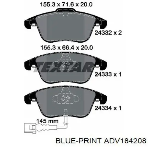 ADV184208 Blue Print pastillas de freno delanteras