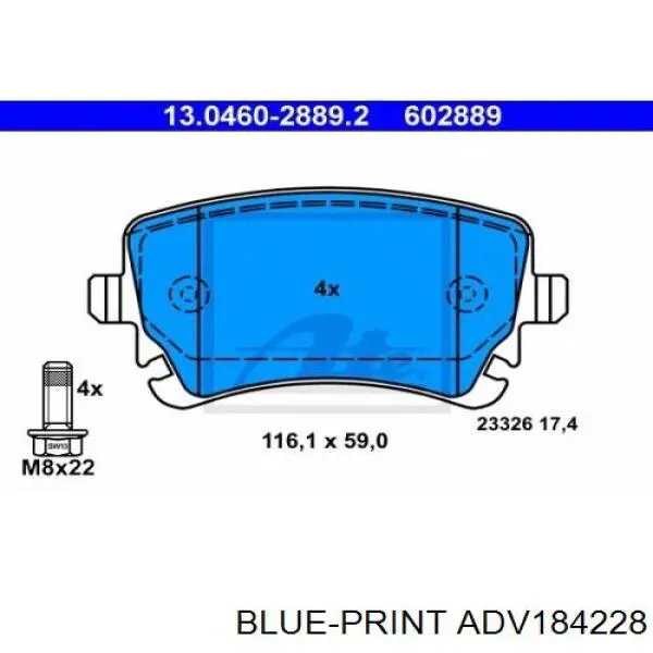 ADV184228 Blue Print pastillas de freno traseras