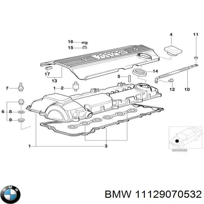 11129070532 BMW juego de juntas, tapa de culata de cilindro, anillo de junta