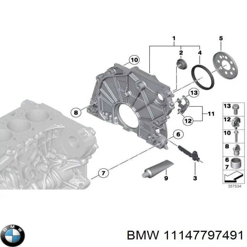 11147797491 BMW junta, cárter de distribución