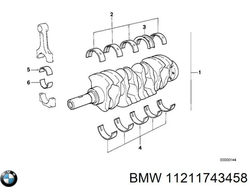 11211743458 BMW juego de cojinetes de cigüeñal, cota de reparación +0,25 mm