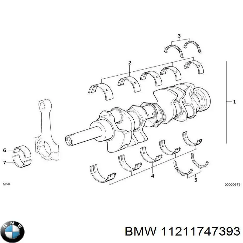 11211747393 BMW juego de cojinetes de cigüeñal, cota de reparación +0,25 mm