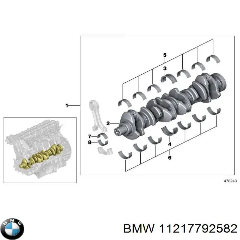 11217810419 BMW juego de cojinetes de cigüeñal, cota de reparación +0,25 mm