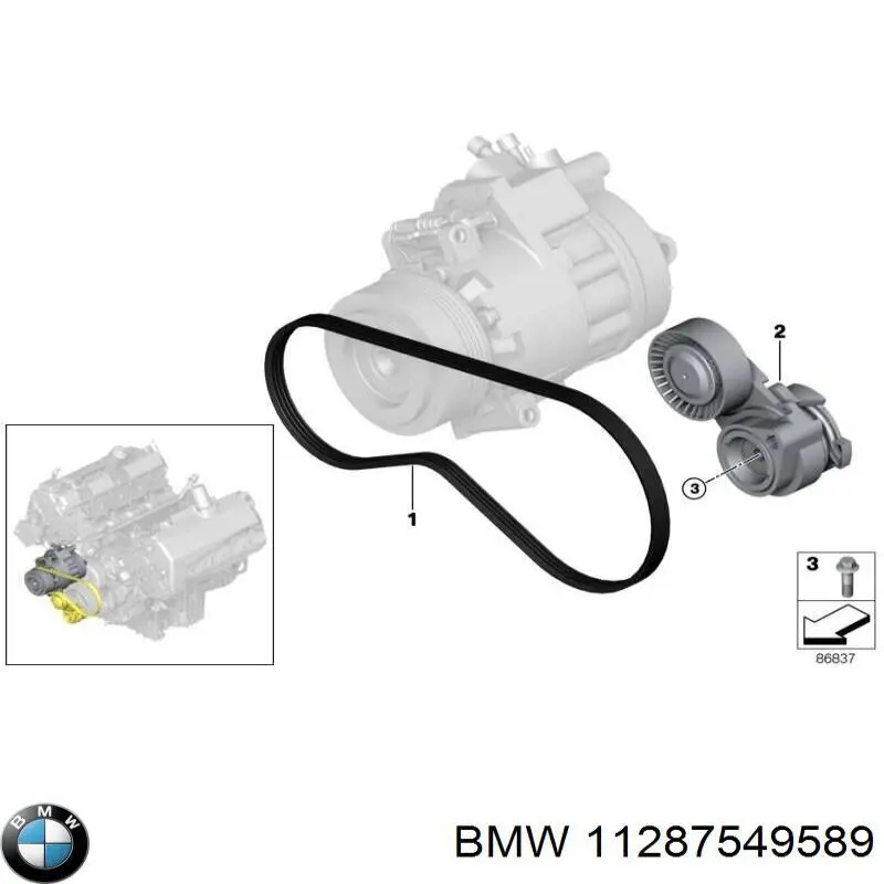 11287549589 BMW tensor de correa, correa poli v