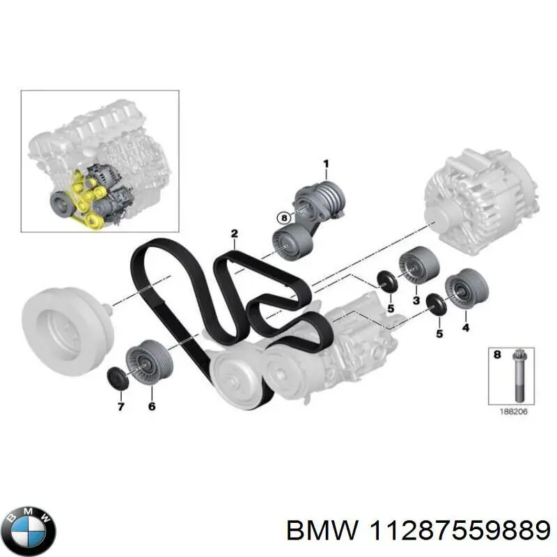 11287559889 BMW polea inversión / guía, correa poli v