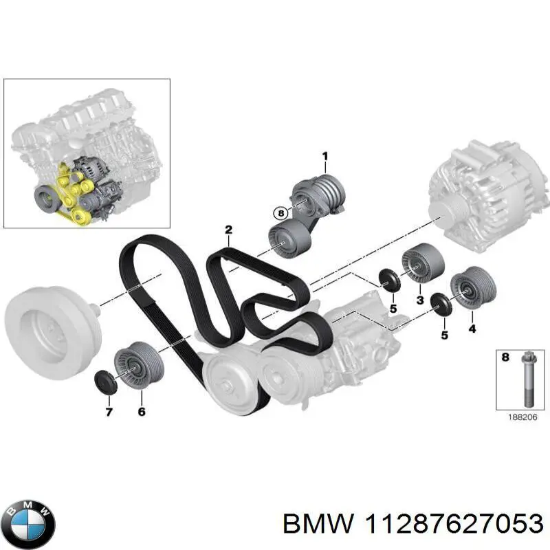 11287627053 BMW polea inversión / guía, correa poli v