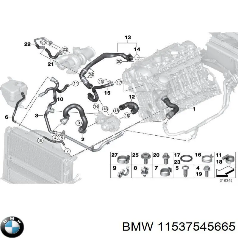 11537545665 BMW tubo de refrigeración, termostato