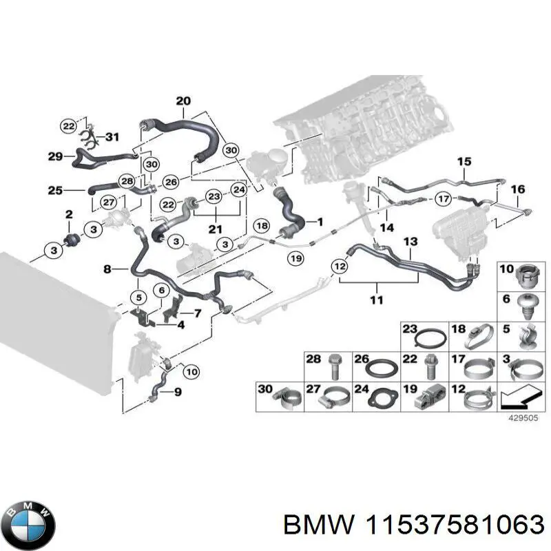 11537581063 BMW tubo de refrigeración, termostato