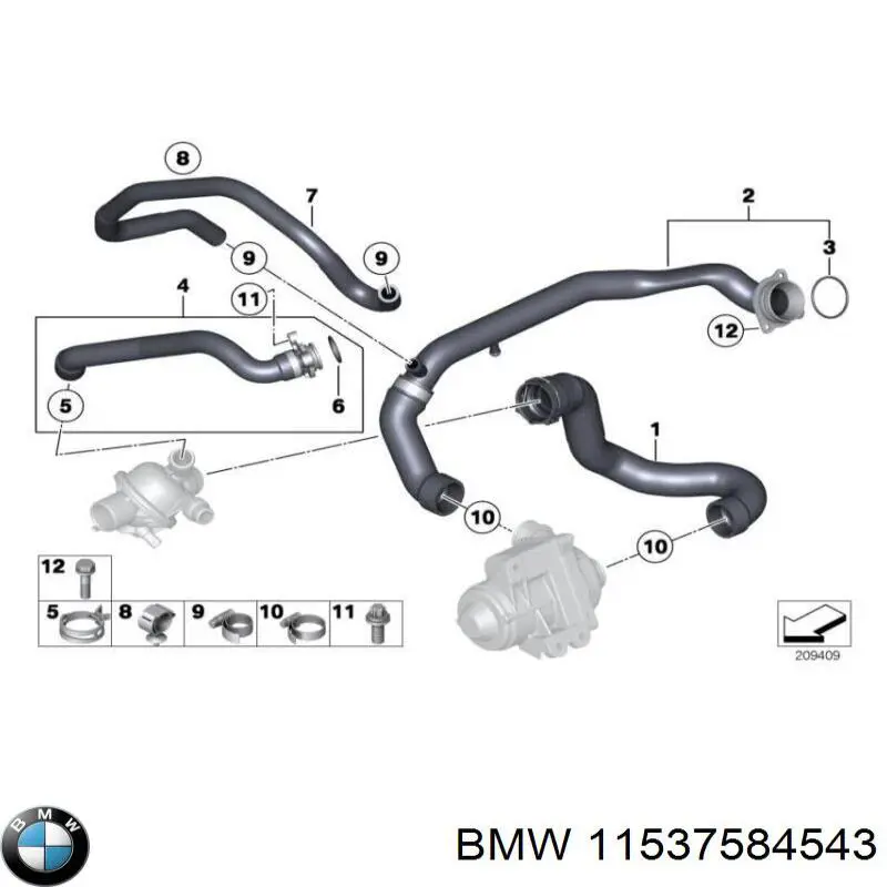 11537584543 BMW tubo de refrigeración, termostato