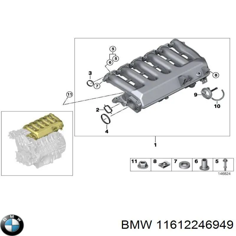 11612246949 BMW junta, colector de admisión