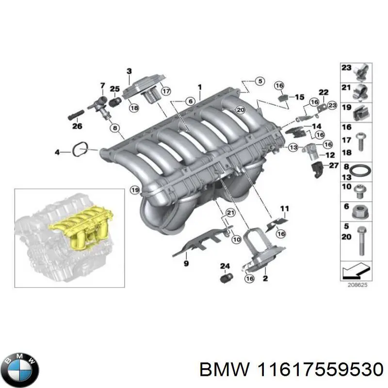 11617559530 BMW tubo de ventilacion del carter (separador de aceite)