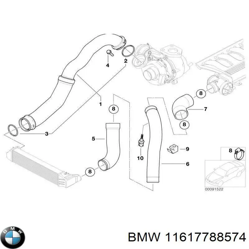 11617788574 BMW tubo flexible de aire de sobrealimentación derecho