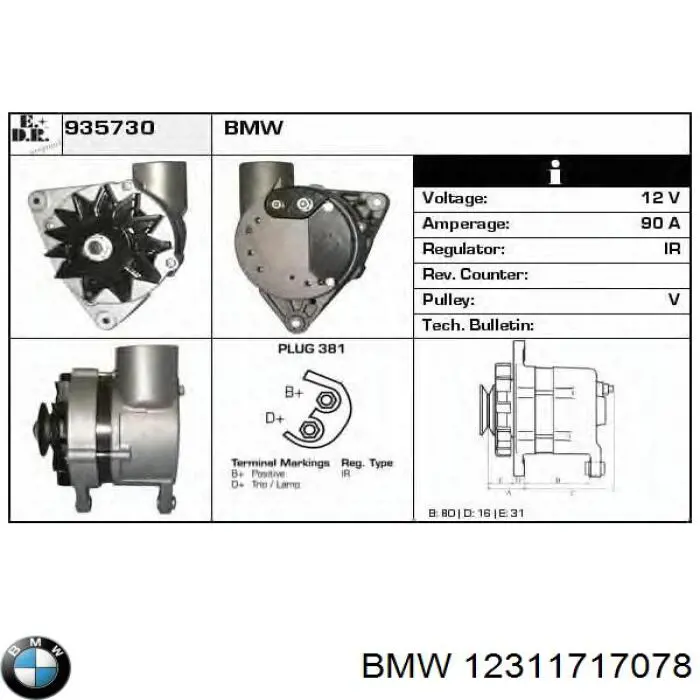 12311735701 BMW alternador