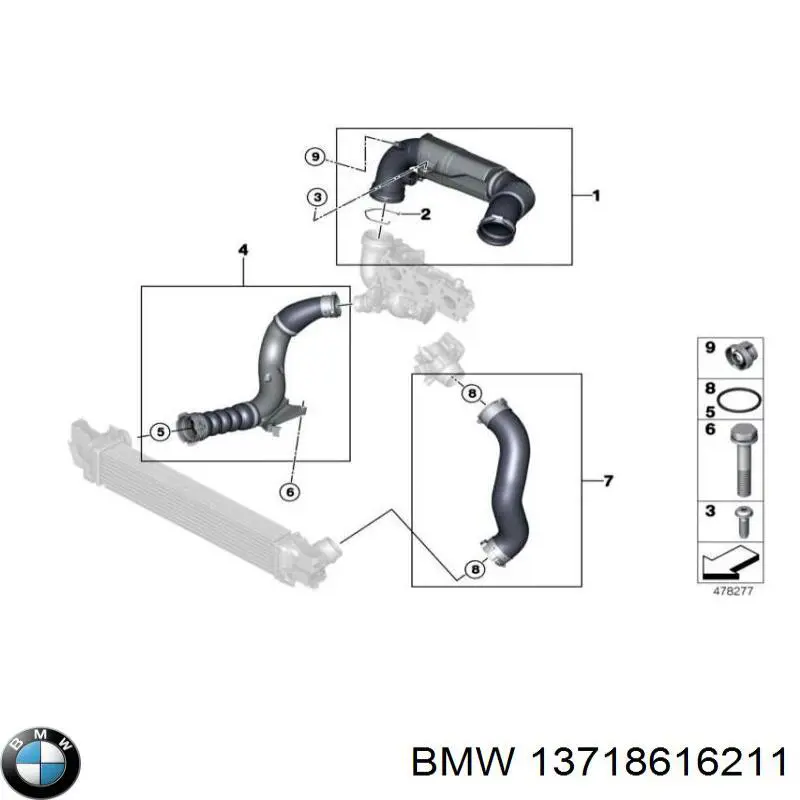 13718616211 BMW tubo flexible de aire de sobrealimentación derecho