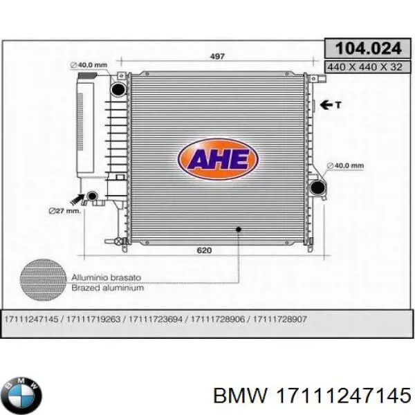 17111247145 BMW radiador refrigeración del motor