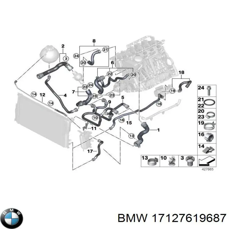 17127619687 BMW tubería de radiador arriba