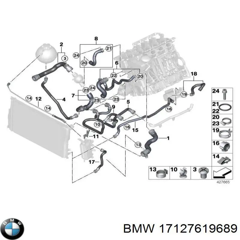 17127619689 BMW tubería de radiador arriba