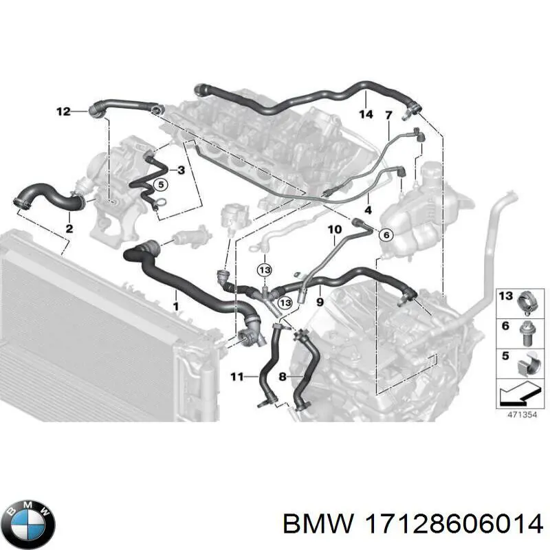 17128606014 BMW manguera (tubería para refrigeración del intercambiador de calor de aceite, suministro)