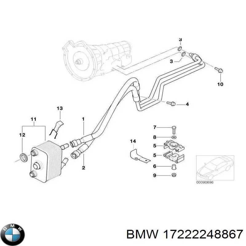 17222248867 BMW conducto refrigerante de bloque cilindros a radiador de aceite