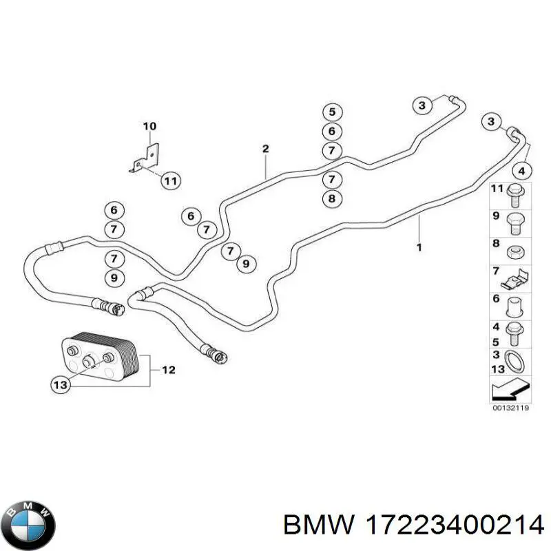 17223400214 BMW tubo (manguera de retorno del radiador de aceite (baja presión))