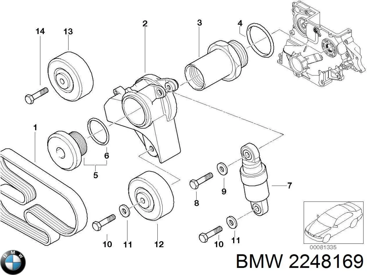 2248169 BMW tensor de correa, correa poli v