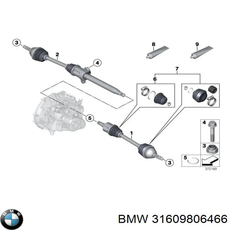 31609806466 BMW árbol de transmisión delantero derecho