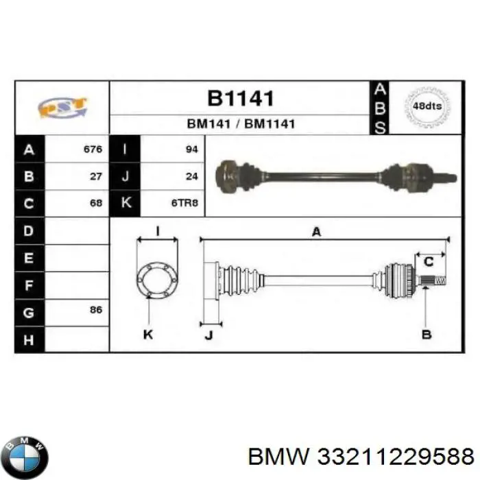  Árbol de transmisión trasero derecho para BMW 3 E46