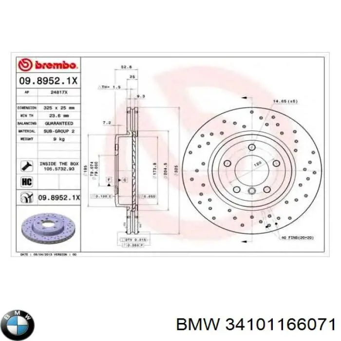 34101166071 BMW freno de disco delantero