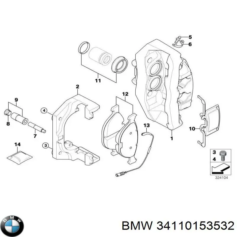 34110153532 BMW pasador guía, pinza del freno trasera