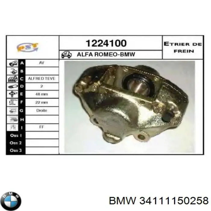 34 11 1 150 256 BMW pinza de freno delantera derecha