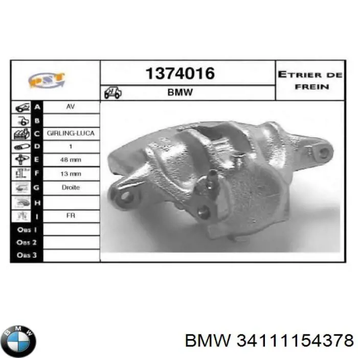 34111115931 BMW pinza de freno delantera derecha