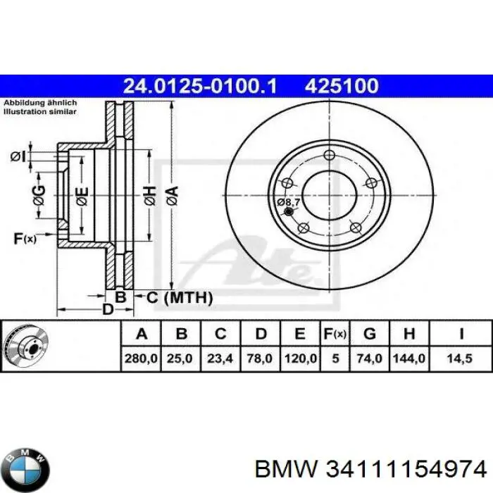 34111154974 BMW freno de disco delantero