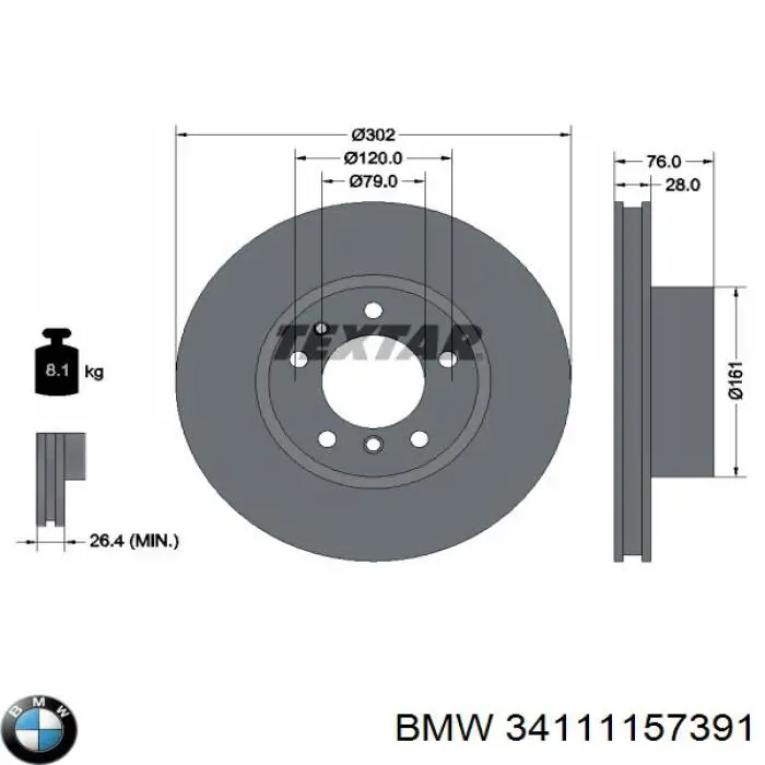 34111157391 BMW freno de disco delantero