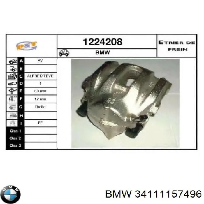 34111157555 BMW pinza de freno delantera derecha