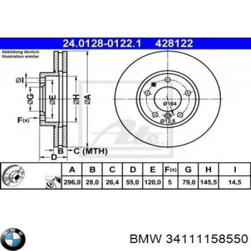 34111158550 BMW freno de disco delantero