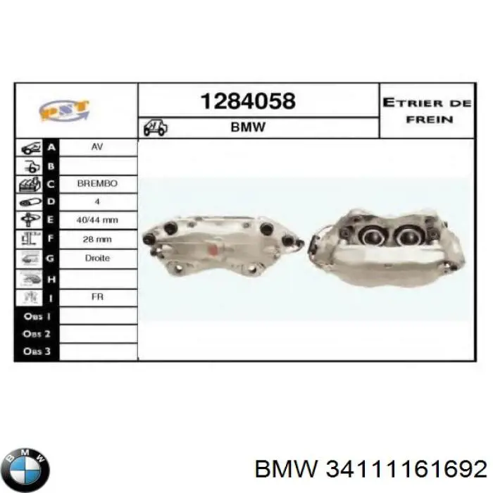 34111119080 BMW pinza de freno delantera derecha