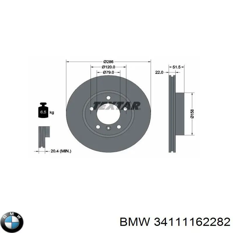 34111162282 BMW freno de disco delantero