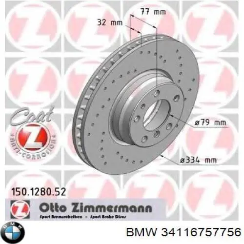 34116757756 BMW freno de disco delantero