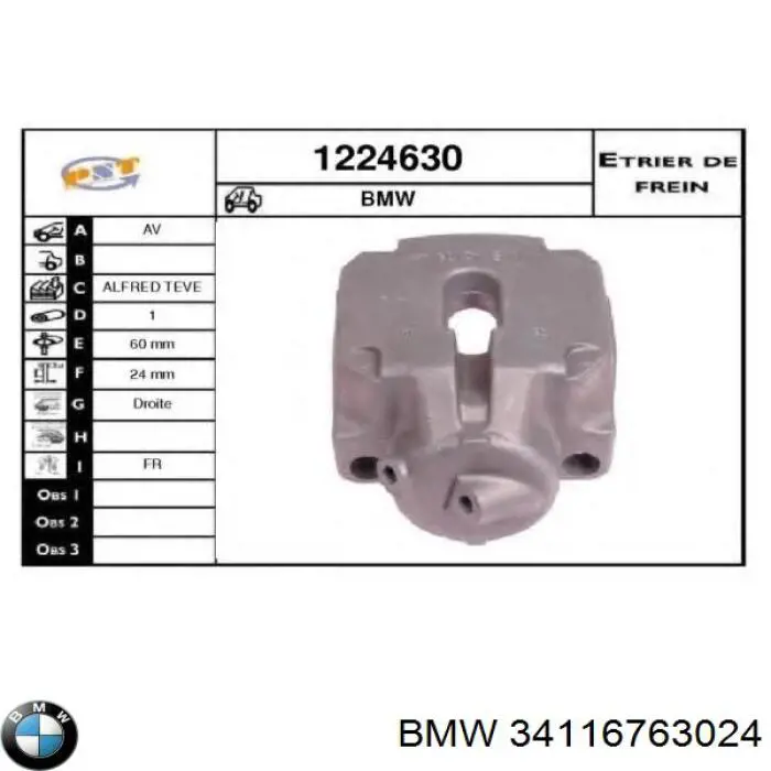 34116763024 BMW pinza de freno delantera derecha