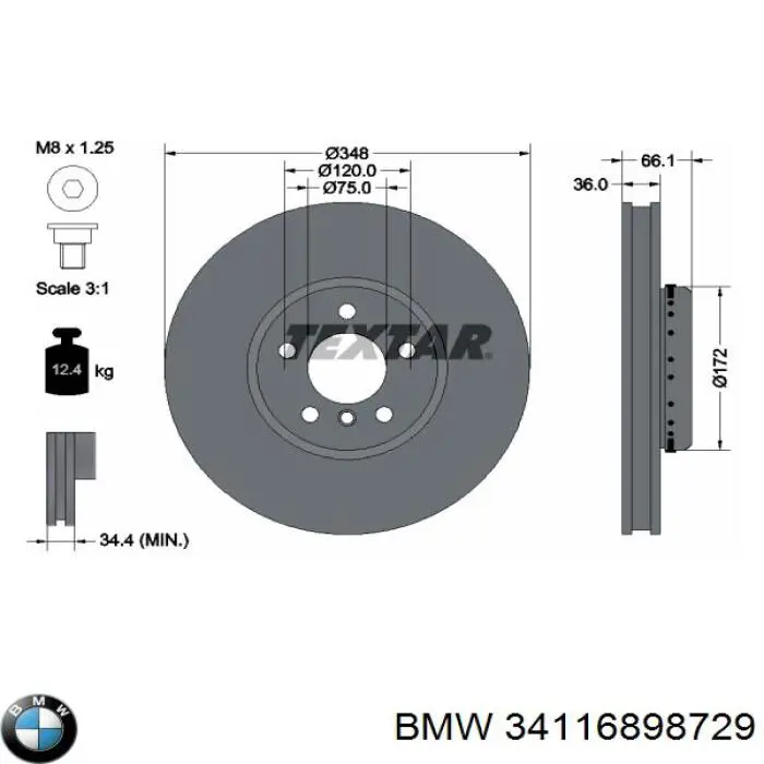 34116898729 BMW freno de disco delantero