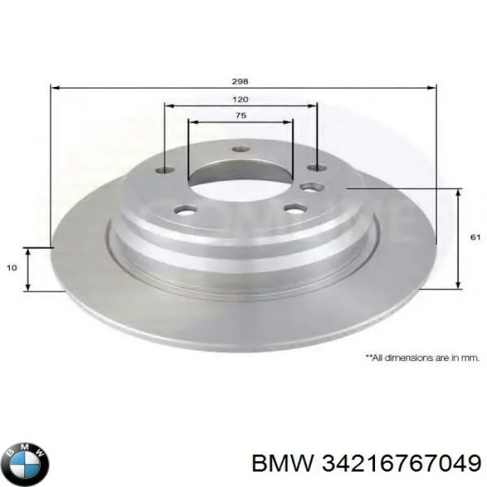 34216767049 BMW disco de freno trasero