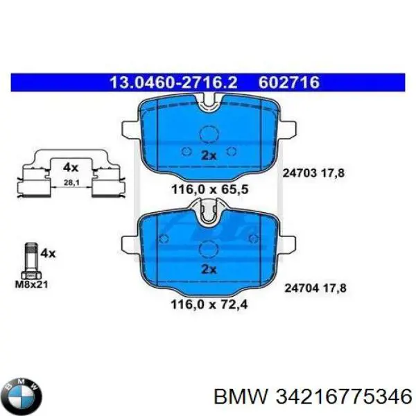 34216775346 BMW pastillas de freno traseras